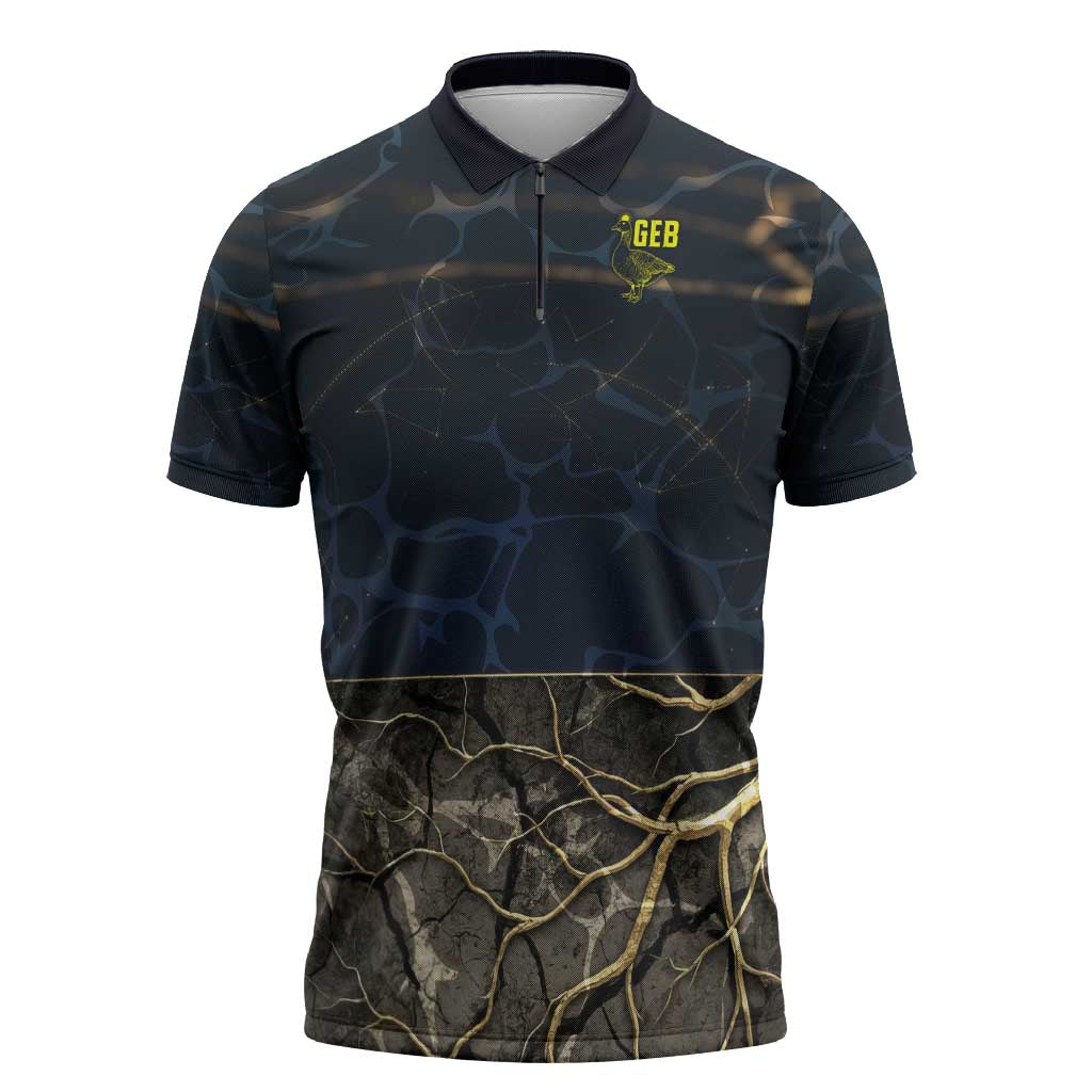 Geb Zipper Polo Shirt Ancient Egyptian Cracked Earth and Wheat Illustration Egyptian Earth God - African Pride