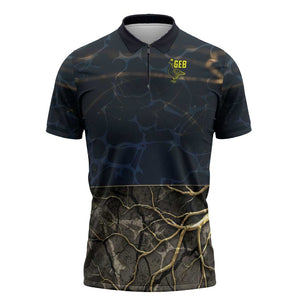 Geb Zipper Polo Shirt Ancient Egyptian Cracked Earth and Wheat Illustration Egyptian Earth God - African Pride