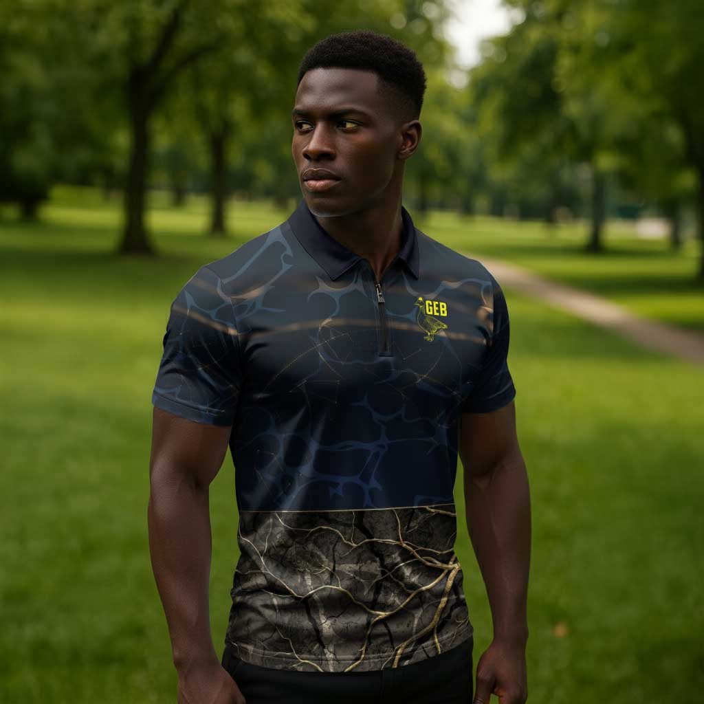 Geb Zipper Polo Shirt Ancient Egyptian Cracked Earth and Wheat Illustration Egyptian Earth God - African Pride