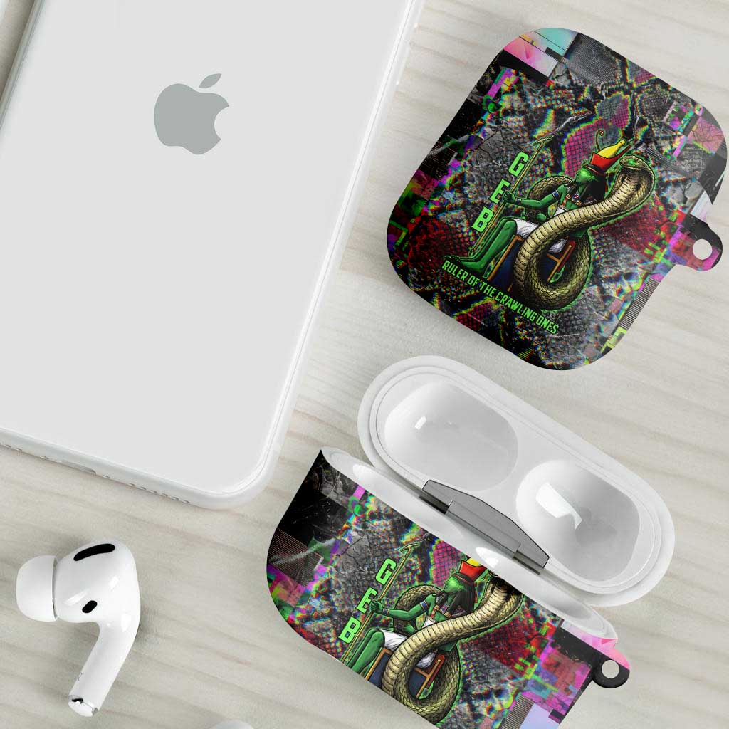 Geb Ancient Egyptian AirPods Case with Serpent Throne and Snake Skin Texture Egyptian Earth God Tribute - African Pride