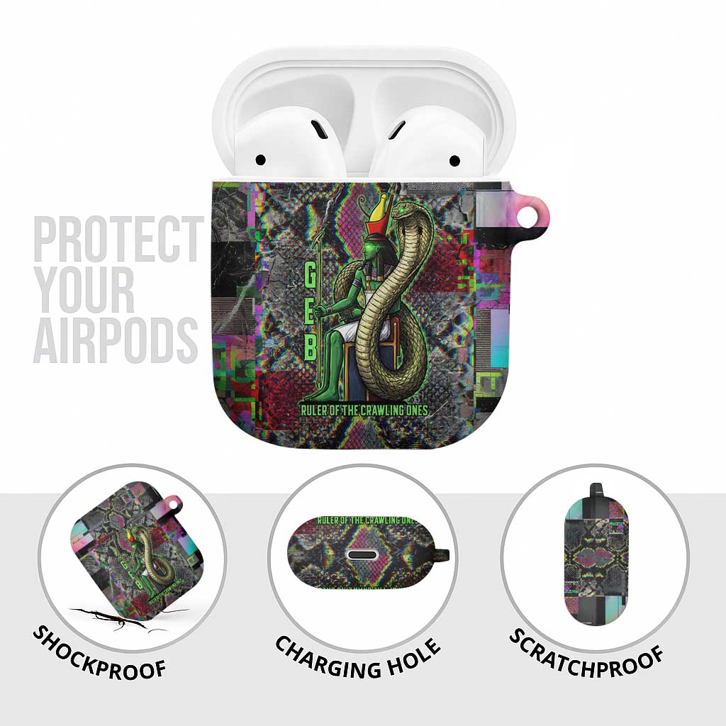 Geb Ancient Egyptian AirPods Case with Serpent Throne and Snake Skin Texture Egyptian Earth God Tribute - African Pride