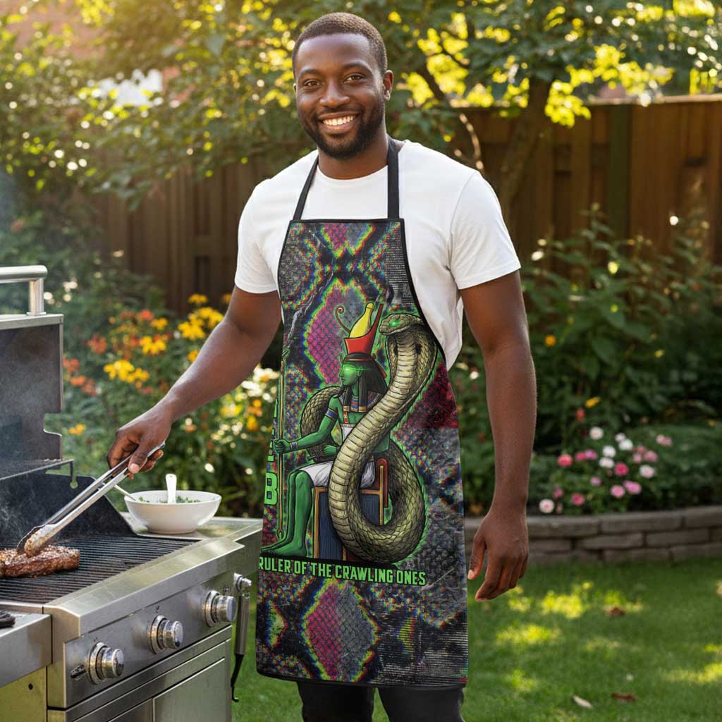 Geb Ancient Egyptian Apron with Serpent Throne and Snake Skin Texture Egyptian Earth God Tribute - African Pride