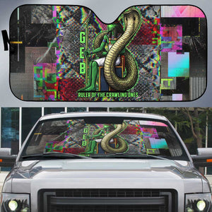 Geb Ancient Egyptian Auto Sun Shade with Serpent Throne and Snake Skin Texture Egyptian Earth God Tribute - African Pride