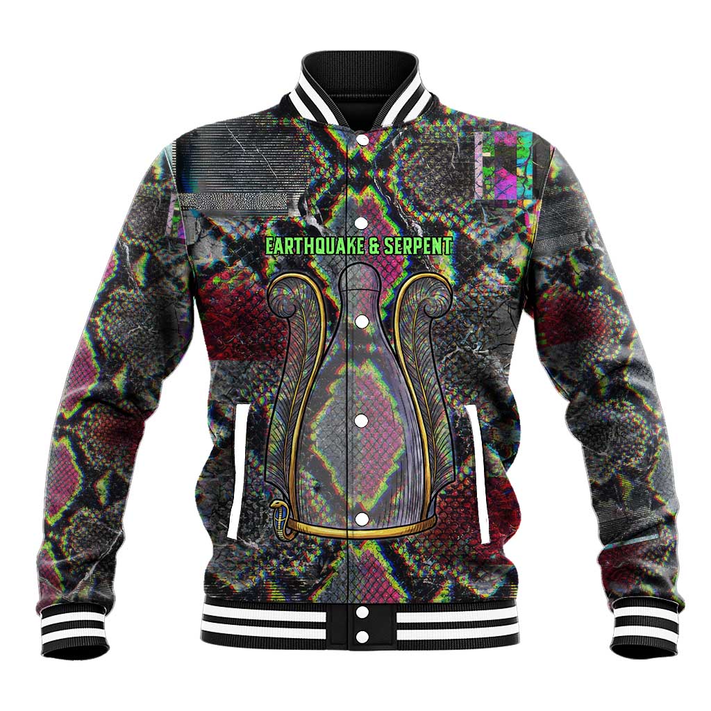 Geb Ancient Egyptian Baseball Jacket with Serpent Throne and Snake Skin Texture Egyptian Earth God Tribute - African Pride