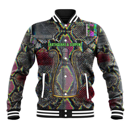 Geb Ancient Egyptian Baseball Jacket with Serpent Throne and Snake Skin Texture Egyptian Earth God Tribute - African Pride