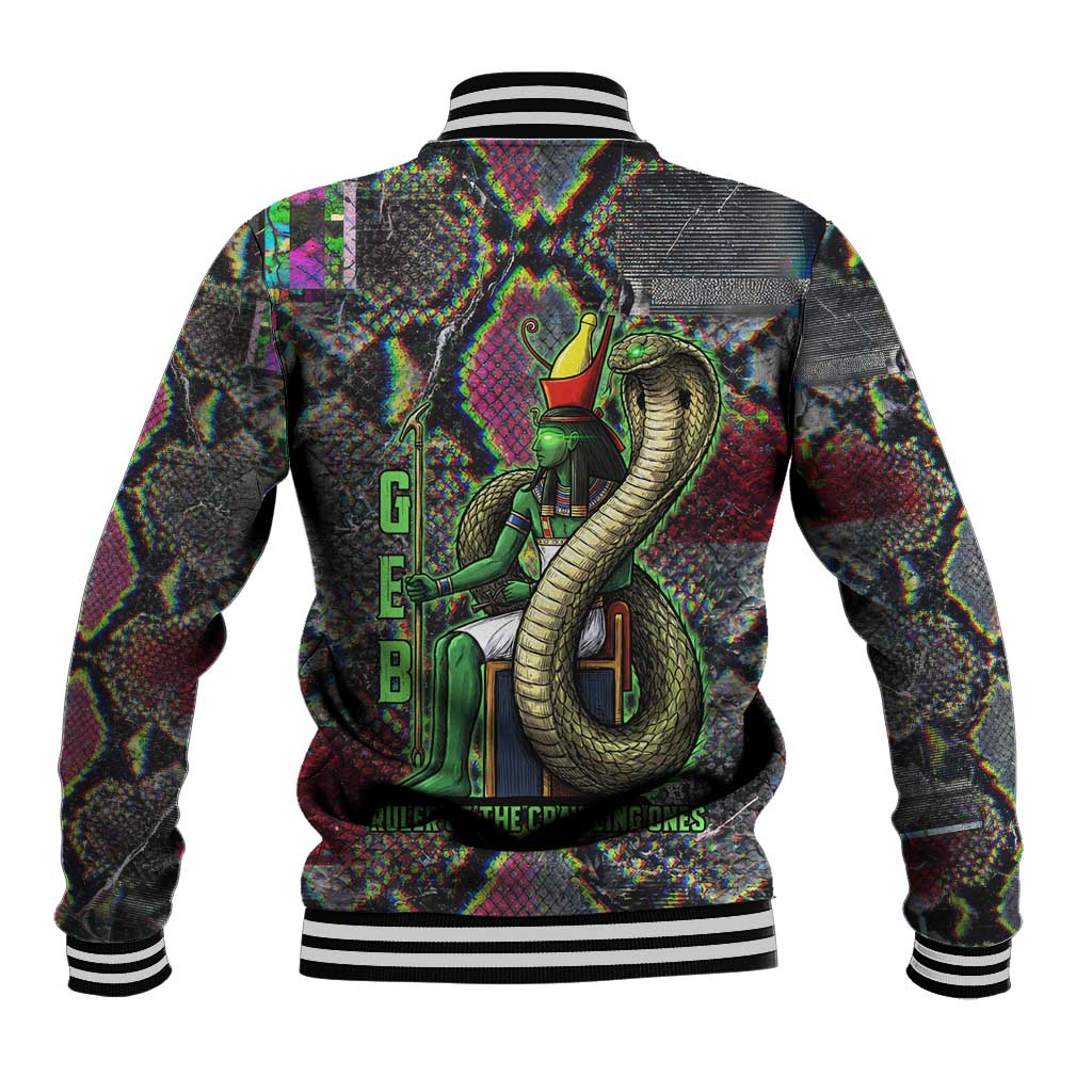 Geb Ancient Egyptian Baseball Jacket with Serpent Throne and Snake Skin Texture Egyptian Earth God Tribute - African Pride