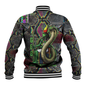 Geb Ancient Egyptian Baseball Jacket with Serpent Throne and Snake Skin Texture Egyptian Earth God Tribute - African Pride