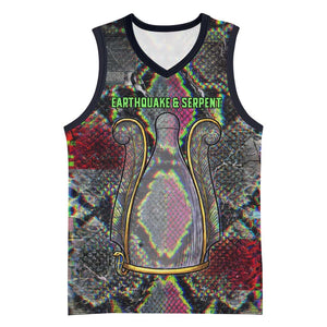 Geb Ancient Egyptian Basketball Jersey with Serpent Throne and Snake Skin Texture Egyptian Earth God Tribute - African Pride