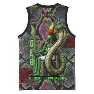 Geb Ancient Egyptian Basketball Jersey with Serpent Throne and Snake Skin Texture Egyptian Earth God Tribute - African Pride