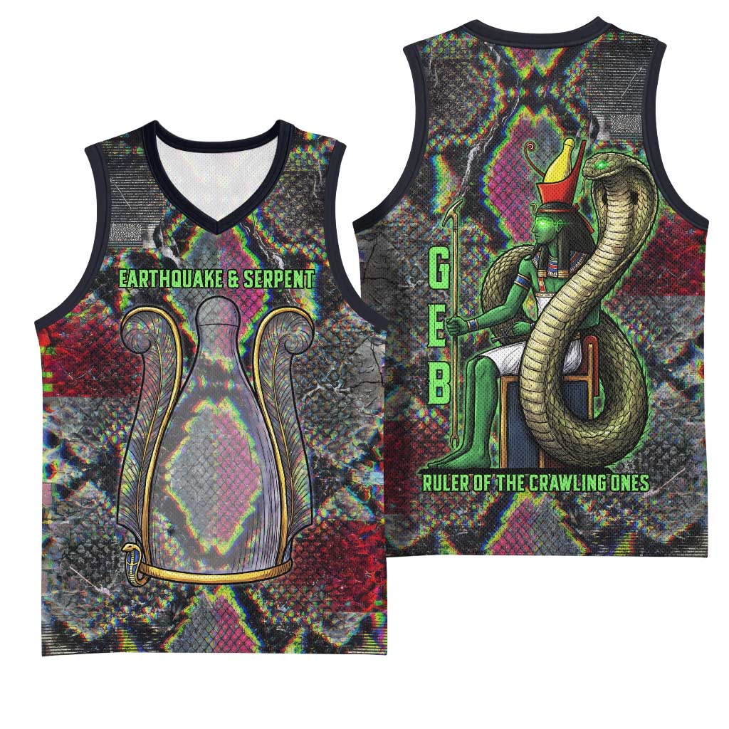 Geb Ancient Egyptian Basketball Jersey with Serpent Throne and Snake Skin Texture Egyptian Earth God Tribute - African Pride