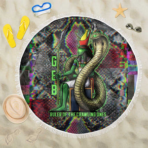 Geb Ancient Egyptian Beach Blanket with Serpent Throne and Snake Skin Texture Egyptian Earth God Tribute - African Pride