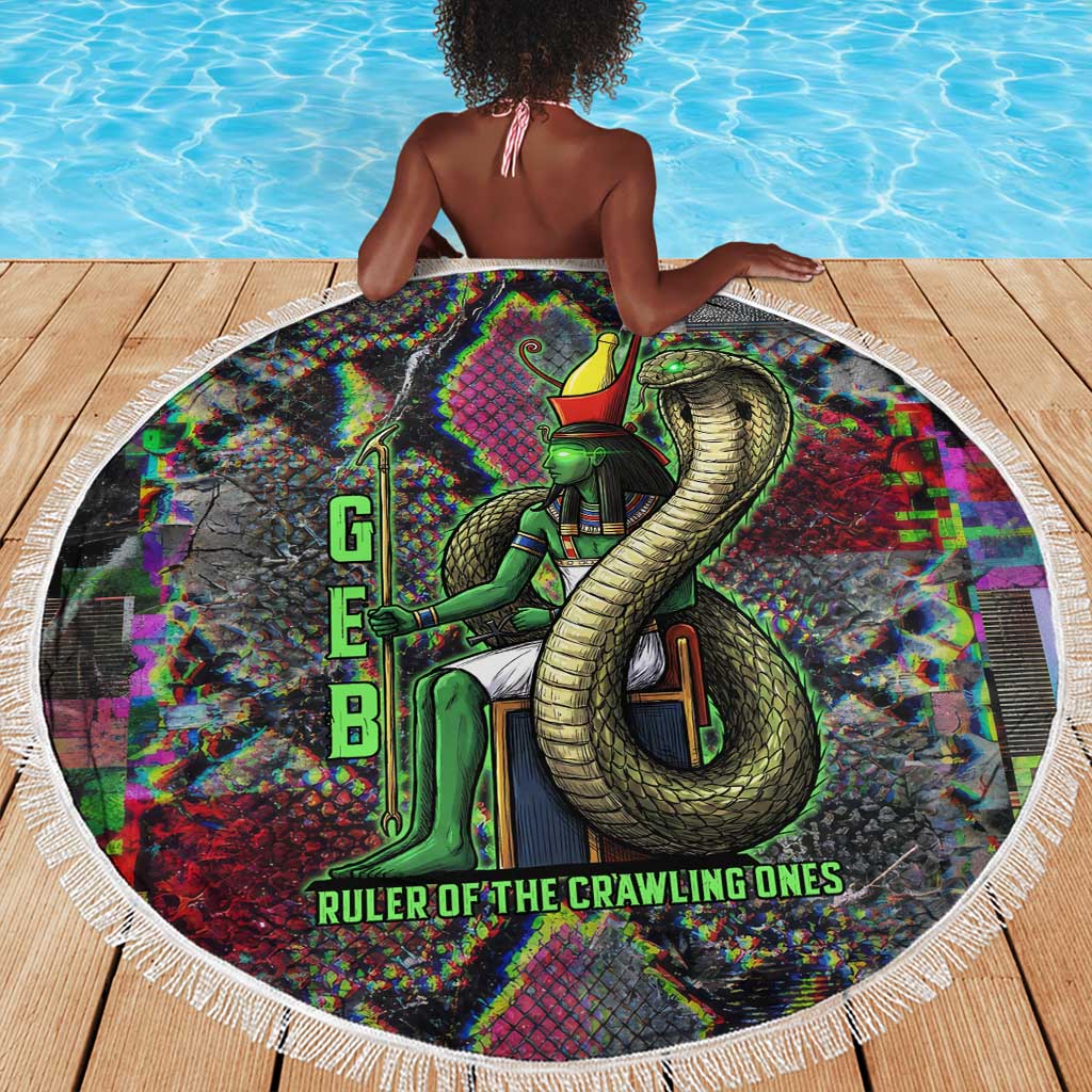 Geb Ancient Egyptian Beach Blanket with Serpent Throne and Snake Skin Texture Egyptian Earth God Tribute - African Pride