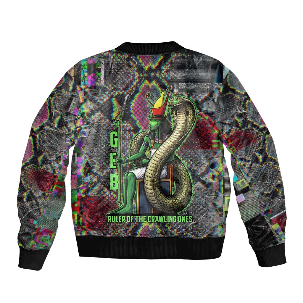Geb Ancient Egyptian Bomber Jacket with Serpent Throne and Snake Skin Texture Egyptian Earth God Tribute - African Pride