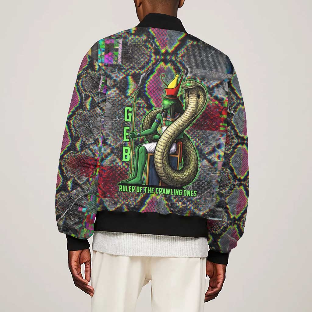 Geb Ancient Egyptian Bomber Jacket with Serpent Throne and Snake Skin Texture Egyptian Earth God Tribute - African Pride
