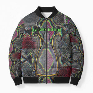Geb Ancient Egyptian Bomber Puffer Jacket with Serpent Throne and Snake Skin Texture Egyptian Earth God Tribute - African Pride