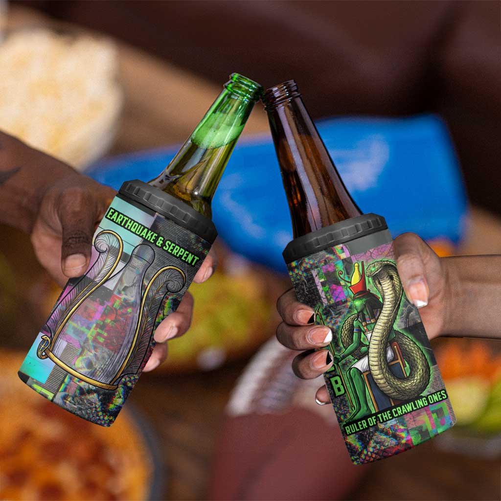 Geb Ancient Egyptian 4 in 1 Can Cooler Tumbler with Serpent Throne and Snake Skin Texture Egyptian Earth God Tribute - African Pride