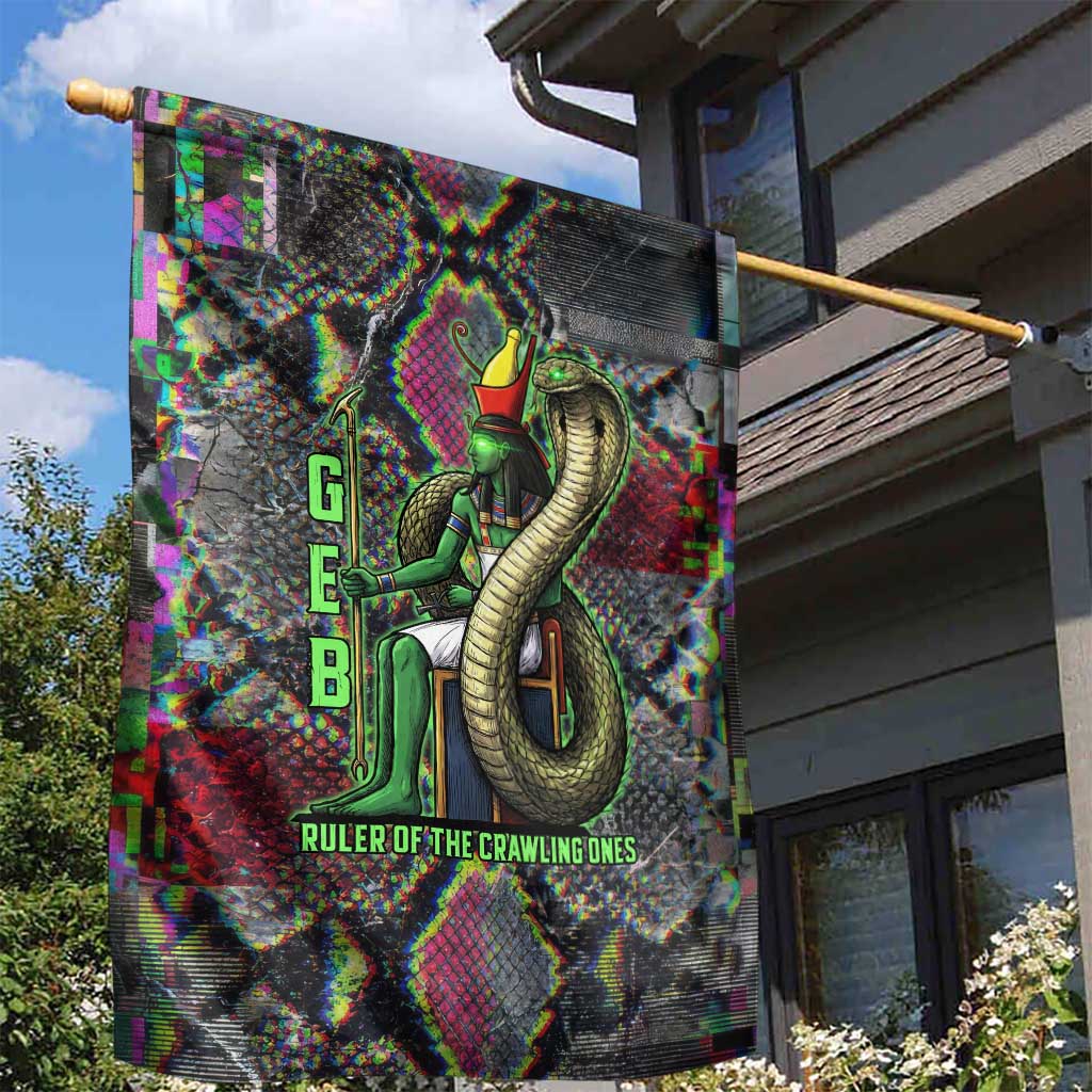 Geb Ancient Egyptian Garden Flag with Serpent Throne and Snake Skin Texture Egyptian Earth God Tribute - African Pride