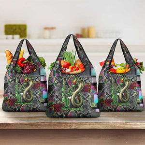 Geb Ancient Egyptian Grocery Bag with Serpent Throne and Snake Skin Texture Egyptian Earth God Tribute - African Pride