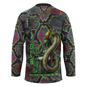 Geb Ancient Egyptian Hockey Jersey with Serpent Throne and Snake Skin Texture Egyptian Earth God Tribute - African Pride