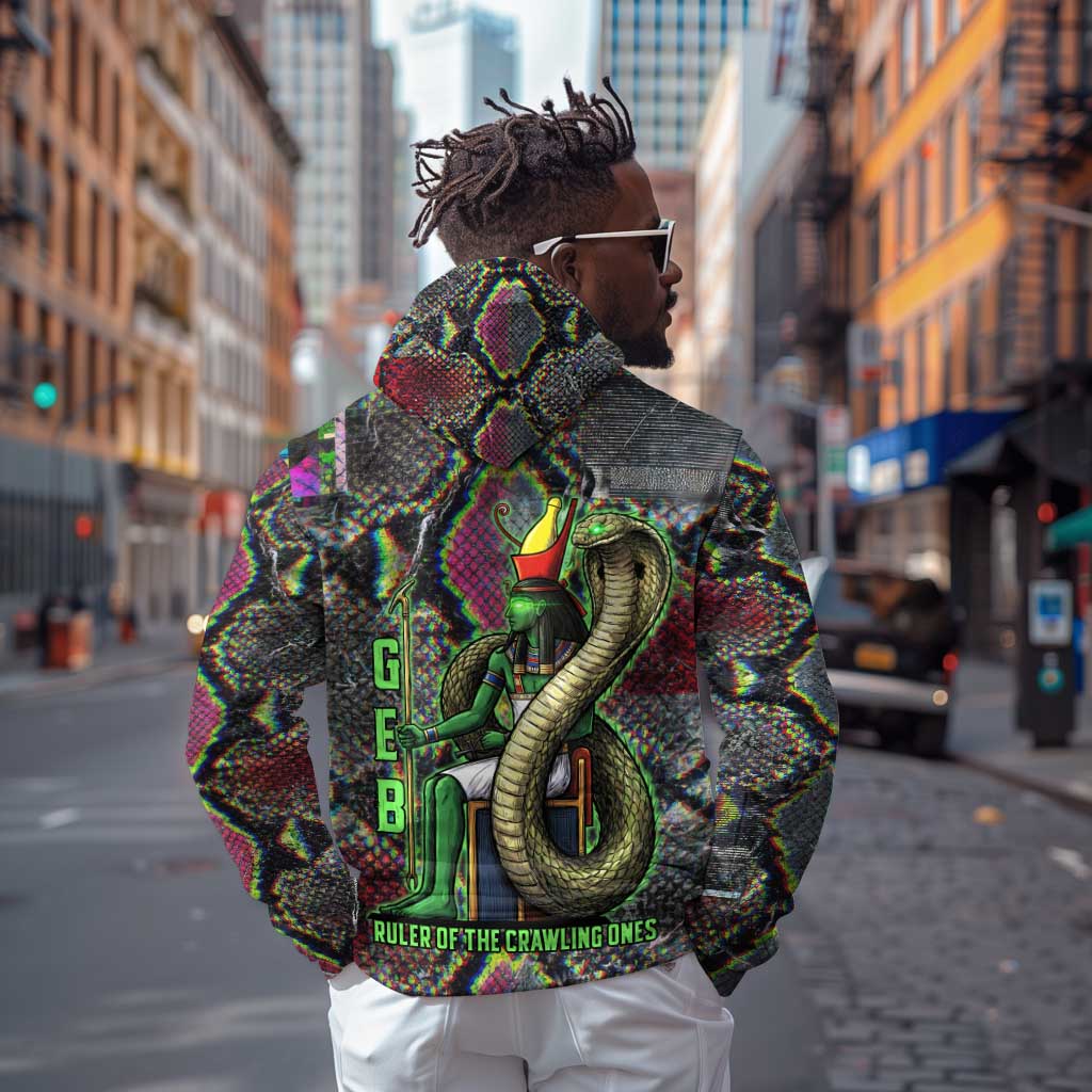 Geb Ancient Egyptian Hoodie with Serpent Throne and Snake Skin Texture Egyptian Earth God Tribute - African Pride