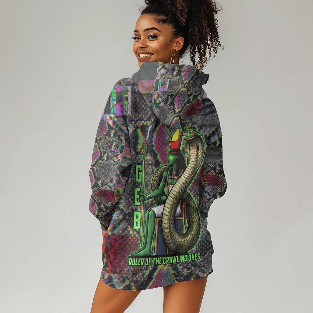 Geb Ancient Egyptian Hoodie Dress with Serpent Throne and Snake Skin Texture Egyptian Earth God Tribute - African Pride
