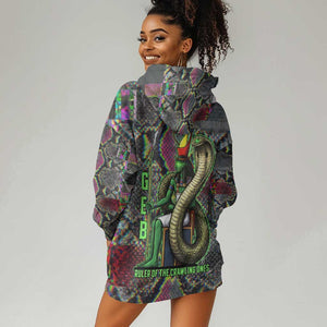 Geb Ancient Egyptian Hoodie Dress with Serpent Throne and Snake Skin Texture Egyptian Earth God Tribute - African Pride