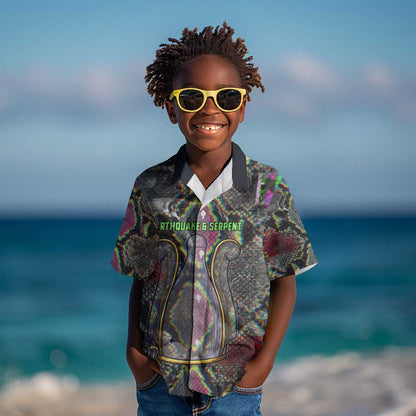 Geb Ancient Egyptian Kid Hawaiian Shirt with Serpent Throne and Snake Skin Texture Egyptian Earth God Tribute - African Pride