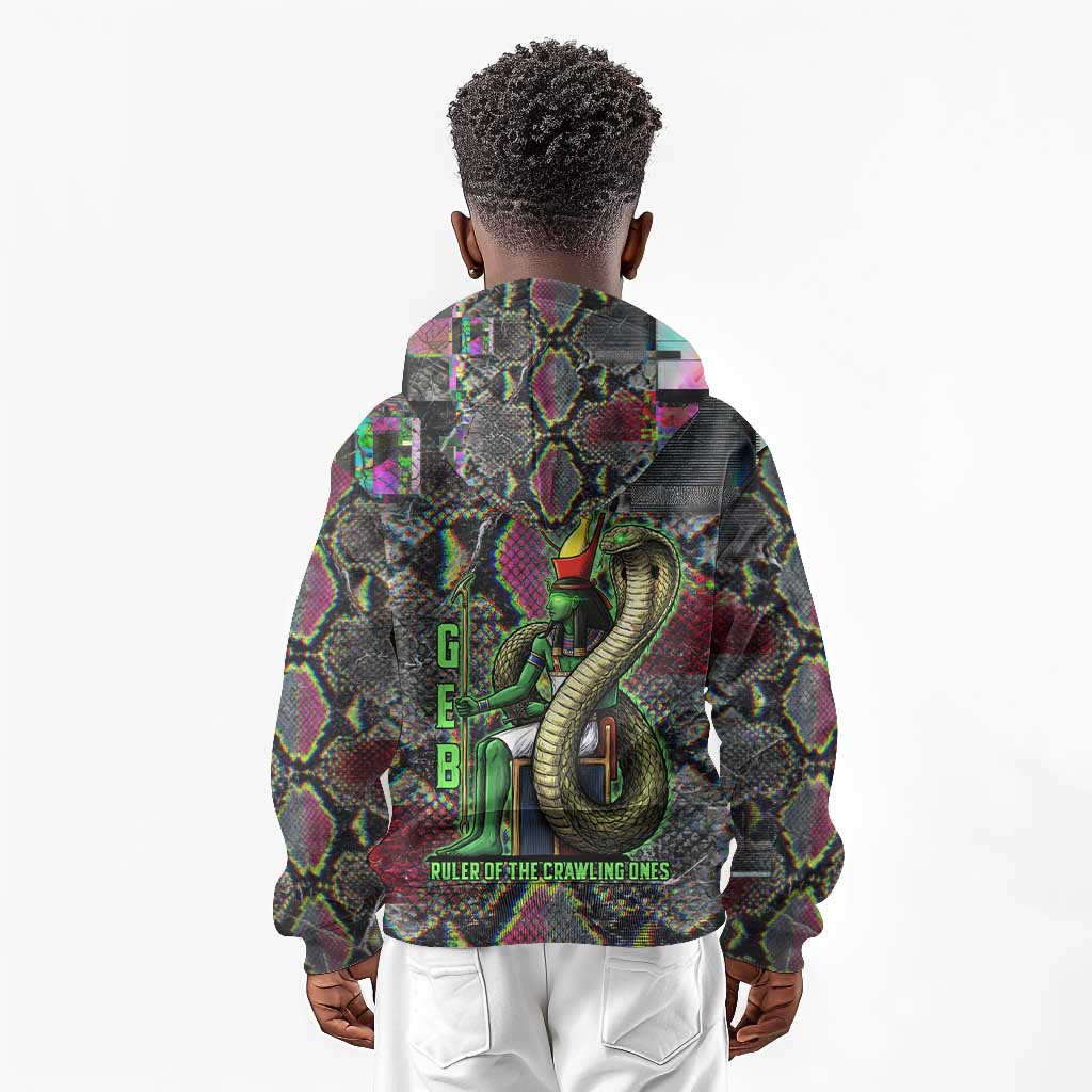Geb Ancient Egyptian Kid Hoodie with Serpent Throne and Snake Skin Texture Egyptian Earth God Tribute - African Pride