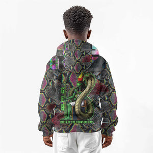 Geb Ancient Egyptian Kid Hoodie with Serpent Throne and Snake Skin Texture Egyptian Earth God Tribute - African Pride