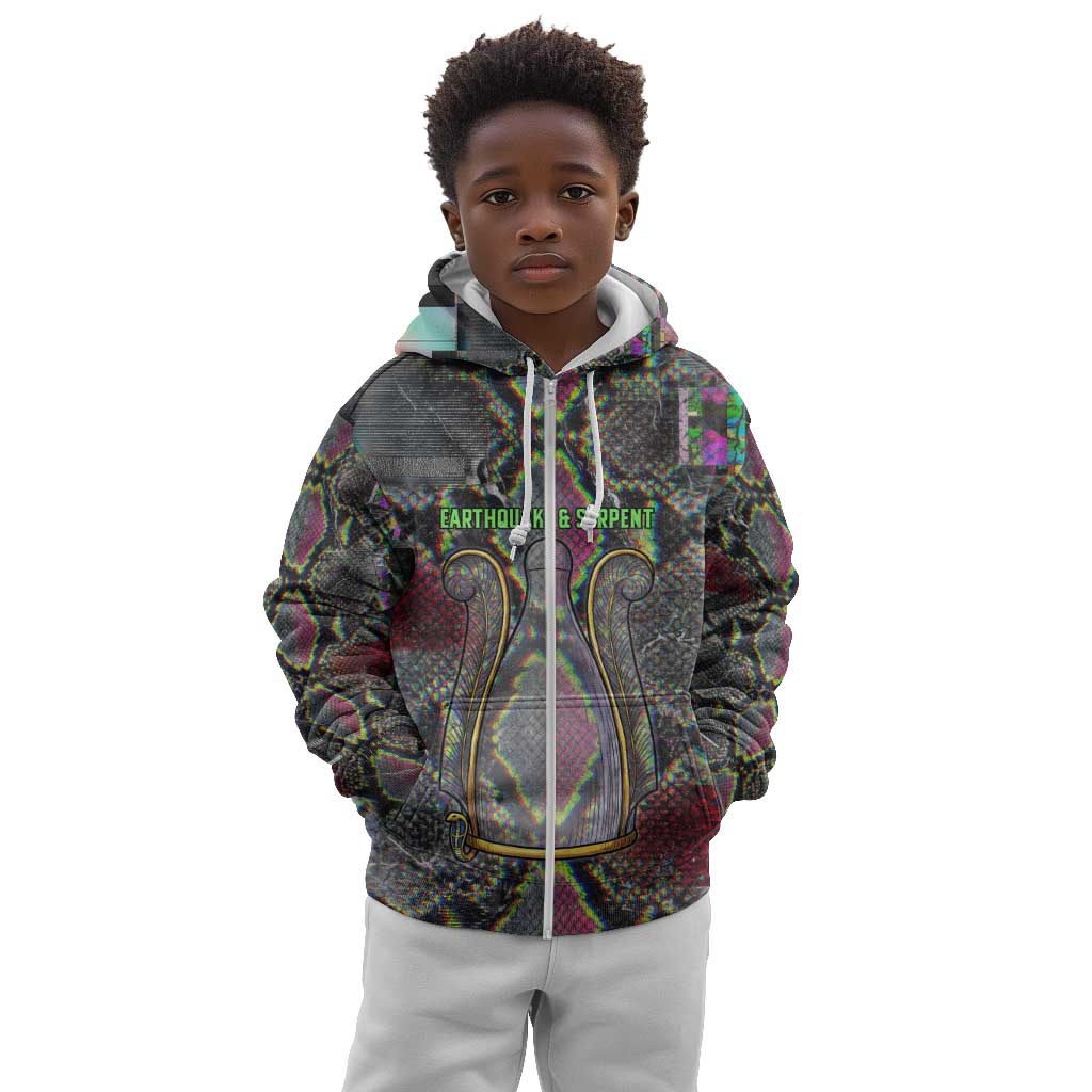 Geb Ancient Egyptian Kid Hoodie with Serpent Throne and Snake Skin Texture Egyptian Earth God Tribute - African Pride