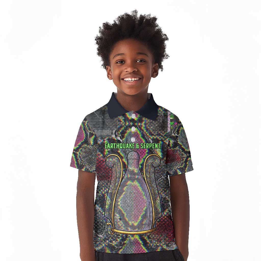 Geb Ancient Egyptian Kid Polo Shirt with Serpent Throne and Snake Skin Texture Egyptian Earth God Tribute - African Pride