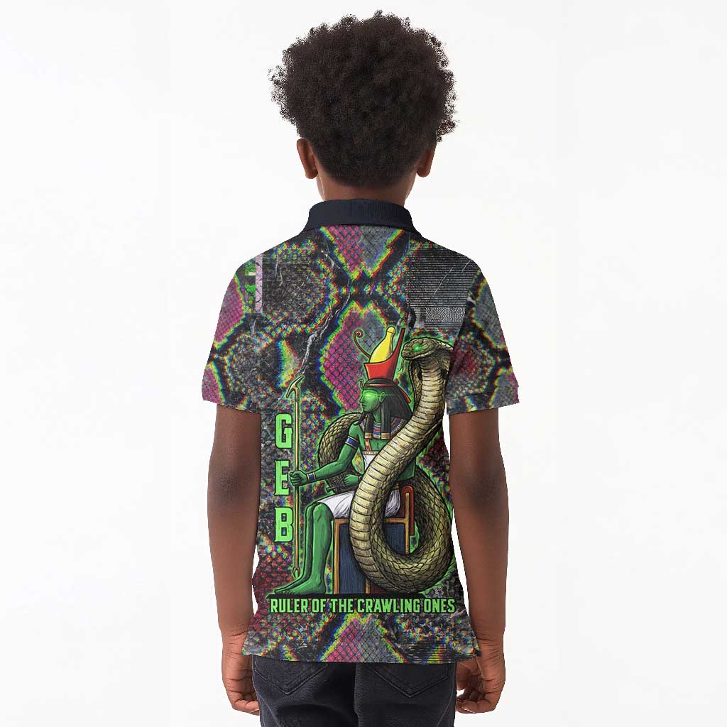 Geb Ancient Egyptian Kid Polo Shirt with Serpent Throne and Snake Skin Texture Egyptian Earth God Tribute - African Pride
