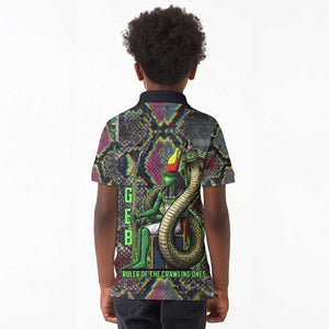 Geb Ancient Egyptian Kid Polo Shirt with Serpent Throne and Snake Skin Texture Egyptian Earth God Tribute - African Pride