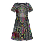 Geb Ancient Egyptian Kid Short Sleeve Dress with Serpent Throne and Snake Skin Texture Egyptian Earth God Tribute - African Pride