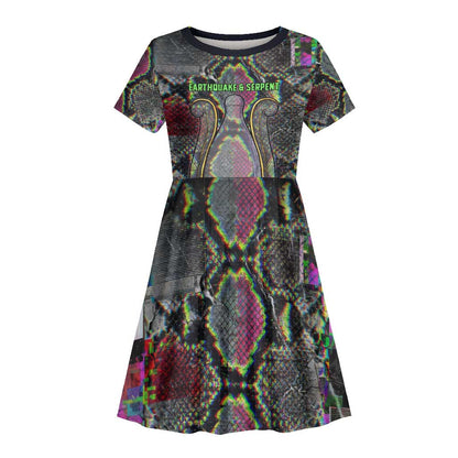 Geb Ancient Egyptian Kid Short Sleeve Dress with Serpent Throne and Snake Skin Texture Egyptian Earth God Tribute - African Pride