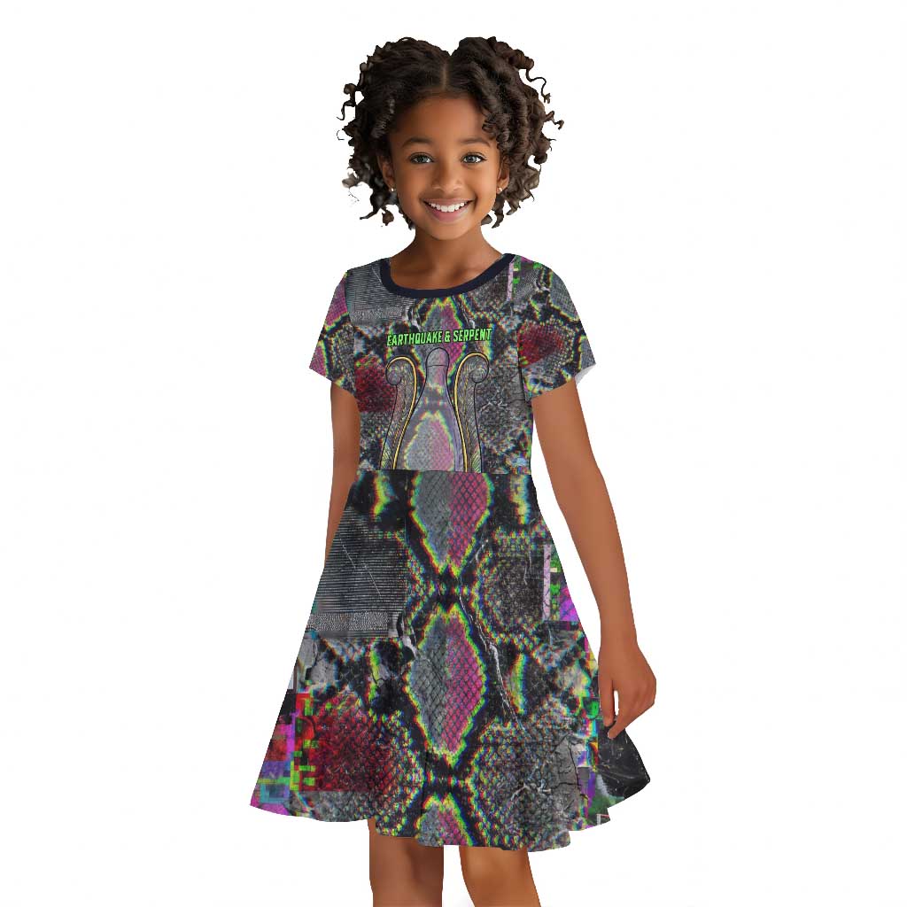 Geb Ancient Egyptian Kid Short Sleeve Dress with Serpent Throne and Snake Skin Texture Egyptian Earth God Tribute - African Pride