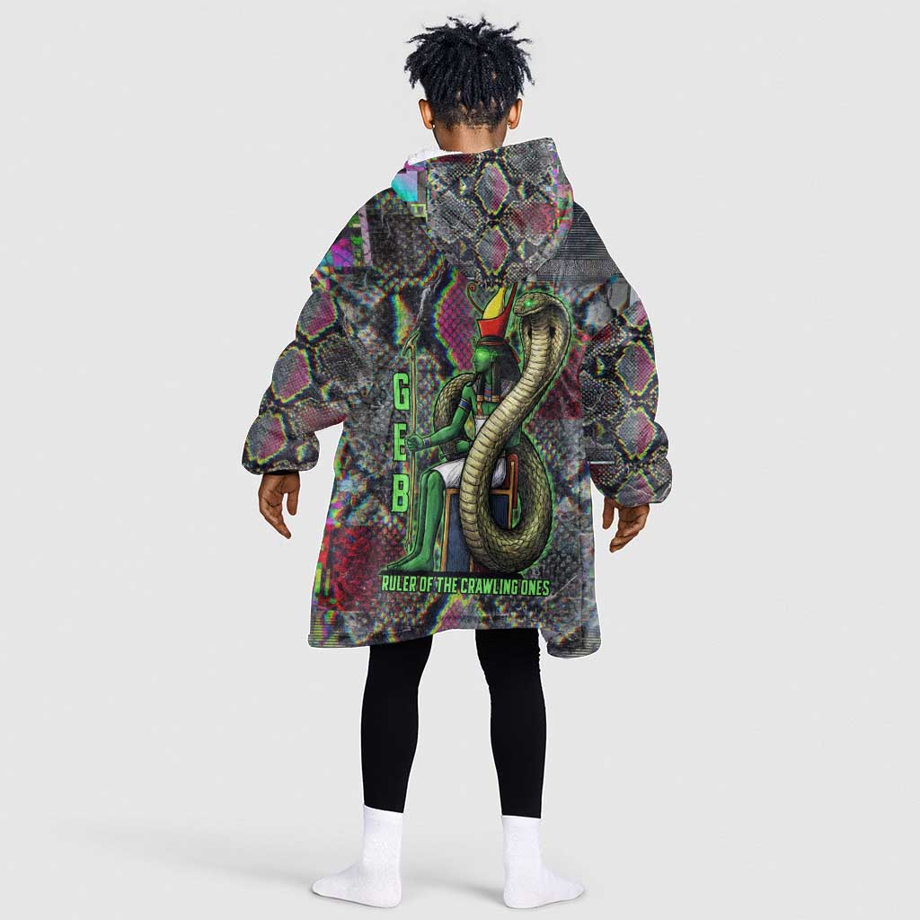 Geb Ancient Egyptian Kid Wearable Blanket Hoodie with Serpent Throne and Snake Skin Texture Egyptian Earth God Tribute - African Pride