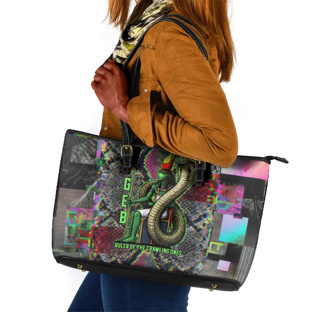 Geb Ancient Egyptian Leather Tote Bag with Serpent Throne and Snake Skin Texture Egyptian Earth God Tribute - African Pride