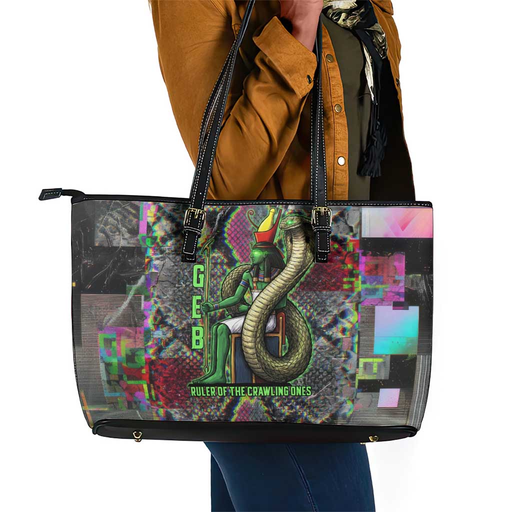 Geb Ancient Egyptian Leather Tote Bag with Serpent Throne and Snake Skin Texture Egyptian Earth God Tribute - African Pride