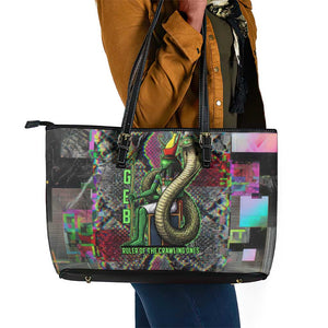 Geb Ancient Egyptian Leather Tote Bag with Serpent Throne and Snake Skin Texture Egyptian Earth God Tribute - African Pride