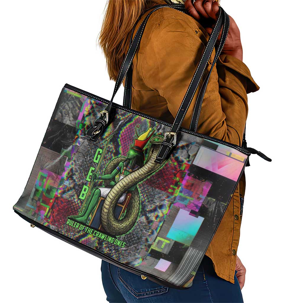 Geb Ancient Egyptian Leather Tote Bag with Serpent Throne and Snake Skin Texture Egyptian Earth God Tribute - African Pride
