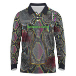 Geb Ancient Egyptian Long Sleeve Polo Shirt with Serpent Throne and Snake Skin Texture Egyptian Earth God Tribute - African Pride