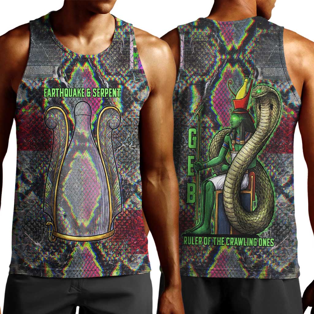 Geb Ancient Egyptian Men Tank Top with Serpent Throne and Snake Skin Texture Egyptian Earth God Tribute - African Pride