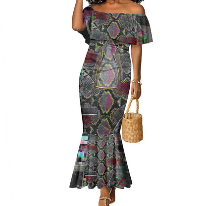 Geb Ancient Egyptian Mermaid Dress with Serpent Throne and Snake Skin Texture Egyptian Earth God Tribute - African Pride