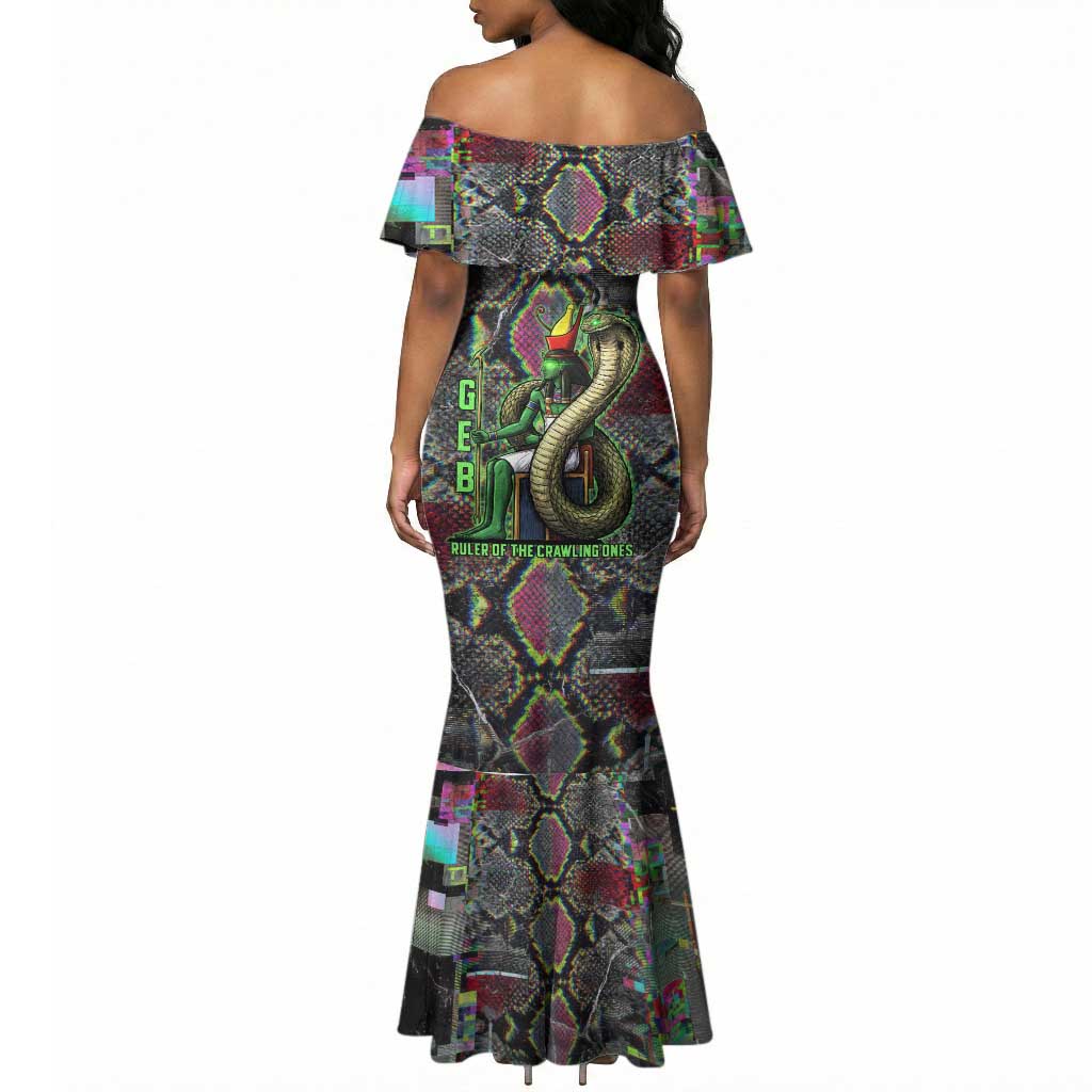 Geb Ancient Egyptian Mermaid Dress with Serpent Throne and Snake Skin Texture Egyptian Earth God Tribute - African Pride