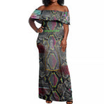 Geb Ancient Egyptian Off Shoulder Maxi Dress with Serpent Throne and Snake Skin Texture Egyptian Earth God Tribute - African Pride