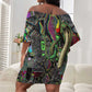 Geb Ancient Egyptian Off Shoulder Short Dress with Serpent Throne and Snake Skin Texture Egyptian Earth God Tribute - African Pride