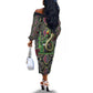 Geb Ancient Egyptian Off The Shoulder Long Sleeve Dress with Serpent Throne and Snake Skin Texture Egyptian Earth God Tribute - African Pride