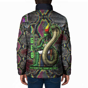 Geb Ancient Egyptian Padded Jacket with Serpent Throne and Snake Skin Texture Egyptian Earth God Tribute - African Pride