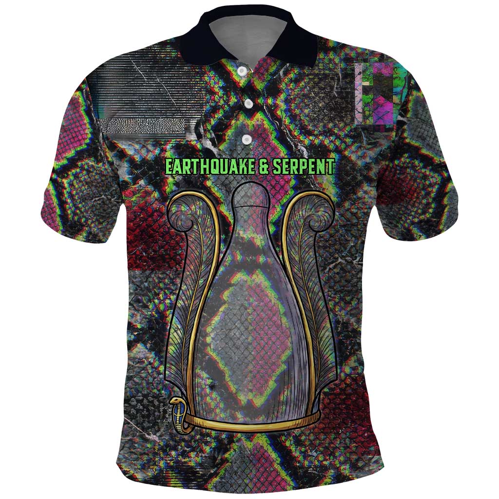 Geb Ancient Egyptian Polo Shirt with Serpent Throne and Snake Skin Texture Egyptian Earth God Tribute - African Pride